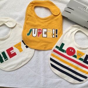 Kids Yellow 'SUPER!!' Cotton Bib - Stripes Vintage